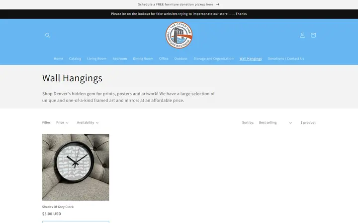 Website page titled Wall Hangings – TOSA Furniture Boutique