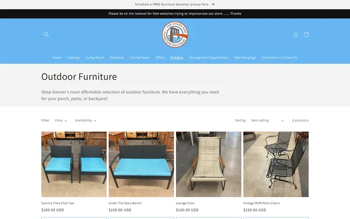 Website page titled Outdoor Furniture – TOSA Furniture Boutique
