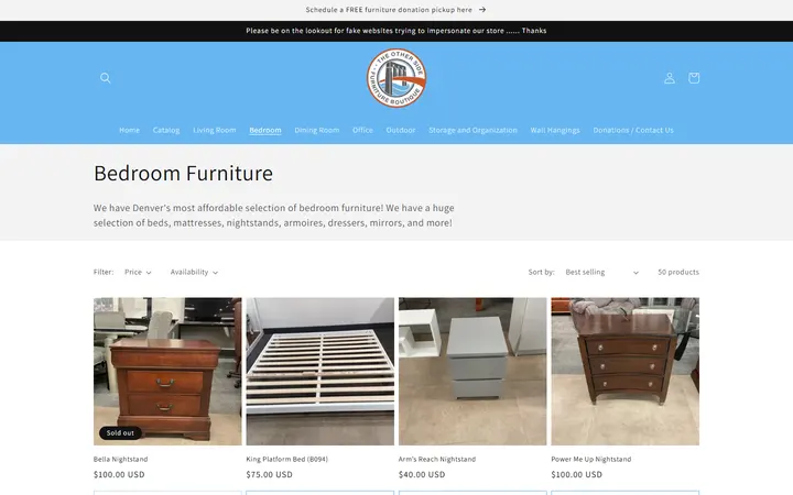 Website page titled Bedroom Furniture – TOSA Furniture Boutique