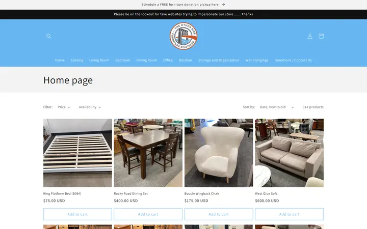 Website page titled Home page – TOSA Furniture Boutique