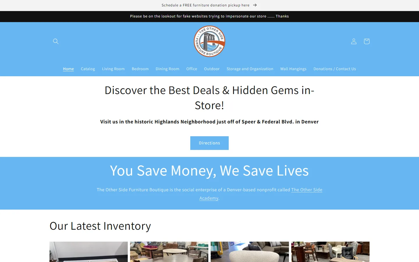 Viewport capture of The Other Side Furniture Boutique website