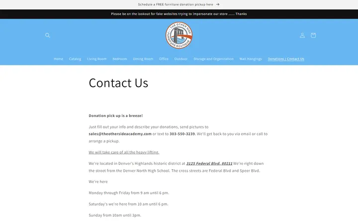 Website page titled Contact Us – TOSA Furniture Boutique