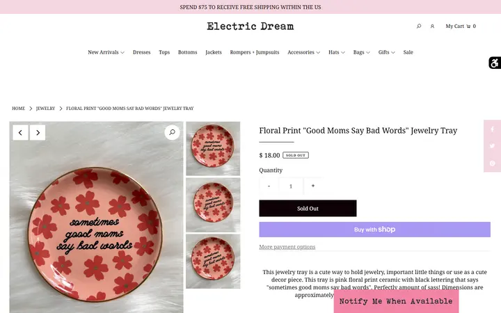 Website page titled Floral Print "Good Moms Say Bad Words" Jewelry Tray – Electric Dream Boutique