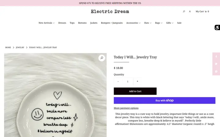 Website page titled Today I Will... Jewelry Tray – Electric Dream Boutique