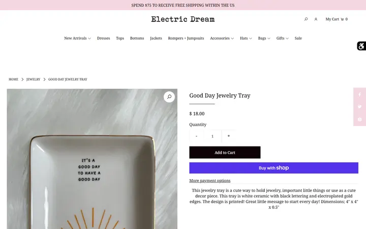 Website page titled Good Day Jewelry Tray – Electric Dream Boutique