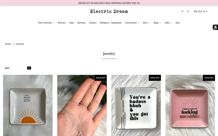 Website page titled Jewelry – Electric Dream Boutique