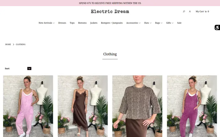 Website page titled Clothing – Electric Dream Boutique