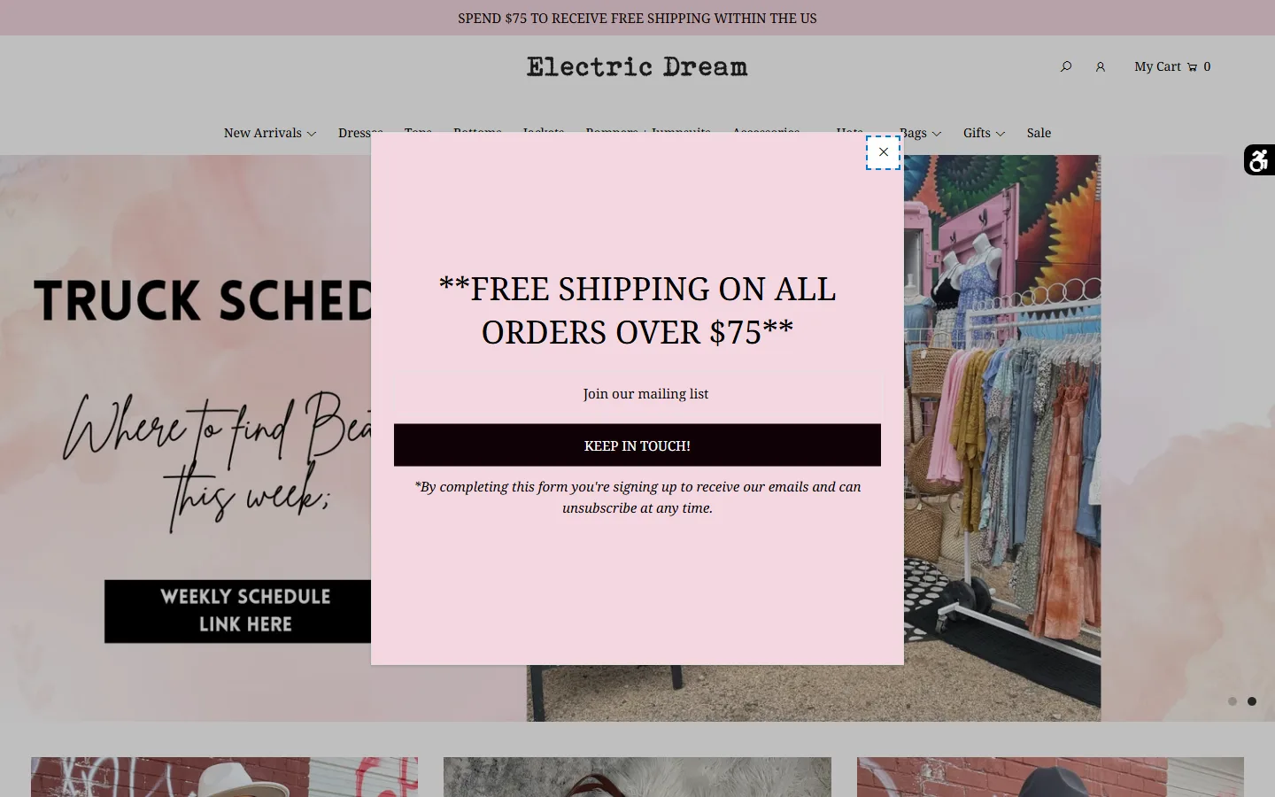 Viewport capture of Electric Dream Boutique | Women's Clothing | Vintage | Gifts | Dresses | Accessories website