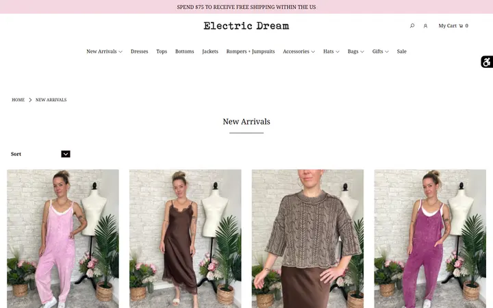 Website page titled New Arrivals – Electric Dream Boutique
