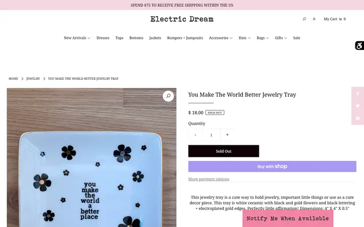 Website page titled You Make The World Better Jewelry Tray – Electric Dream Boutique