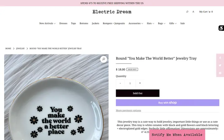 Website page titled Round "You Make The World Better" Jewelry Tray – Electric Dream Boutique