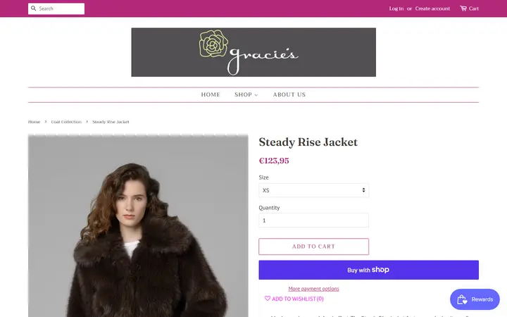 Website page titled Steady Rise Jacket – Gracie's Boutique
