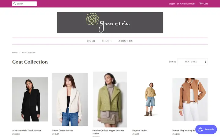 Website page titled Coat Collection – Gracie's Boutique
