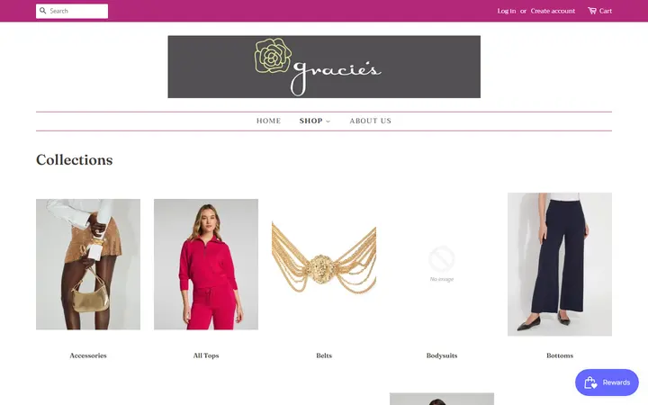 Website page titled Collections – Gracie's Boutique