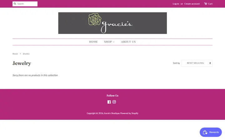 Website page titled Jewelry – Gracie's Boutique