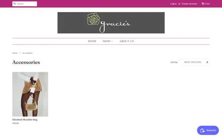 Website page titled Accessories – Gracie's Boutique