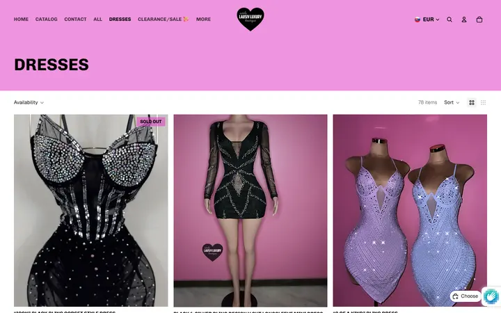 Website page titled Dresses – Estilo lausiv luxury