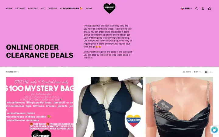 Website page titled Online order clearance deals – Estilo lausiv luxury