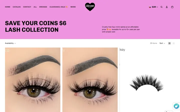 Website page titled SAVE YOUR COINS $6 lash collection – Estilo lausiv luxury