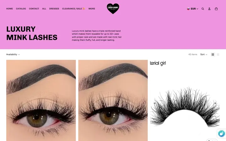 Website page titled Luxury mink lashes – Estilo lausiv luxury