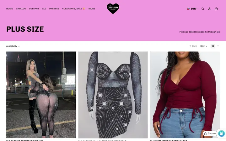 Website page titled Plus size – Estilo lausiv luxury