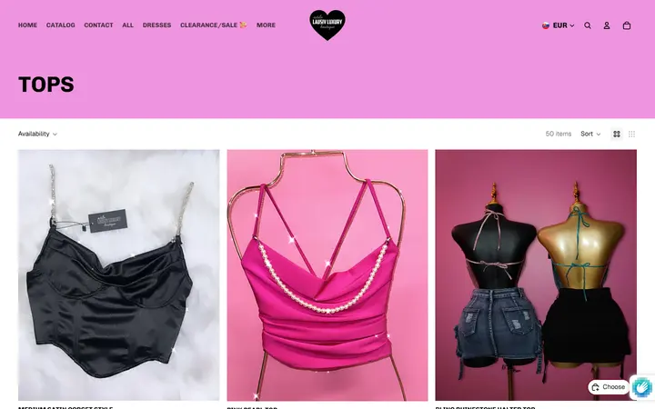 Website page titled Tops – Estilo lausiv luxury