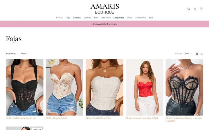 Website page titled Fajas – Amaris Boutique