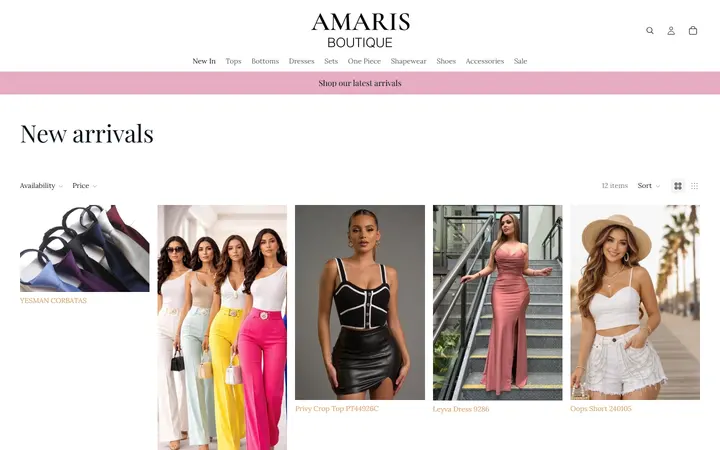 Website page titled New arrivals – Amaris Boutique