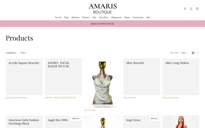 Website page titled Products – Amaris Boutique