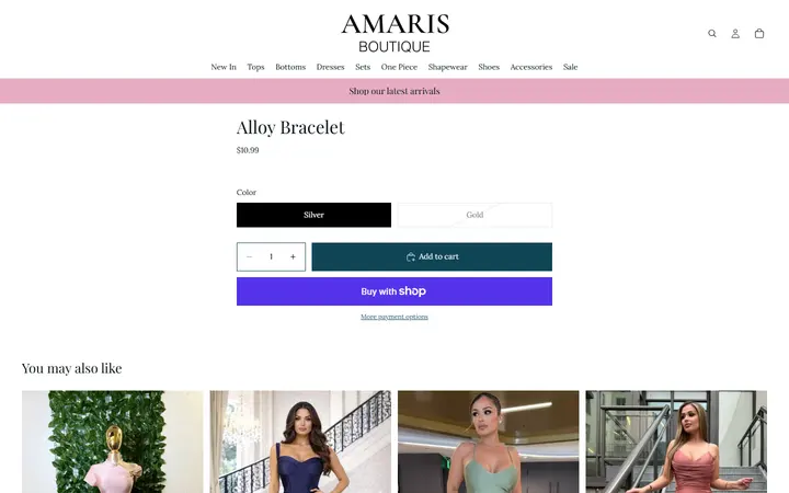 Website page titled Alloy Bracelet – Amaris Boutique