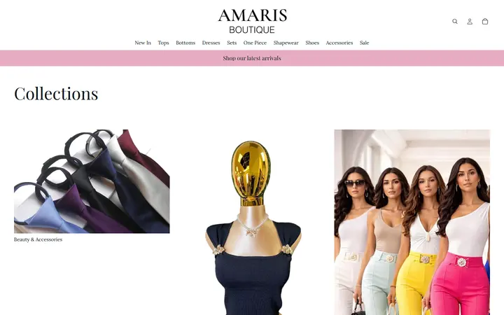 Website page titled Collections – Amaris Boutique