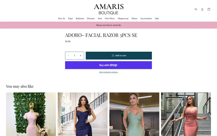 Website page titled ADORO- FACIAL RAZOR 3PCS SE – Amaris Boutique