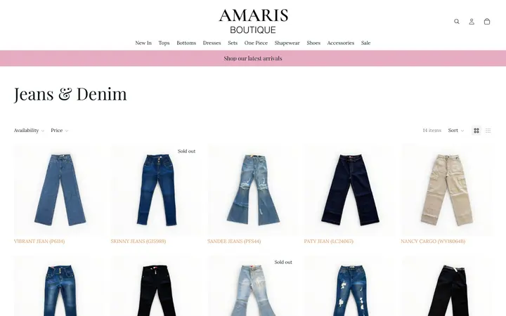 Website page titled Jeans & Denim – Amaris Boutique