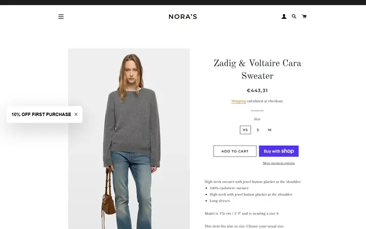 Website page titled Zadig & Voltaire Cara Sweater – Nora’s