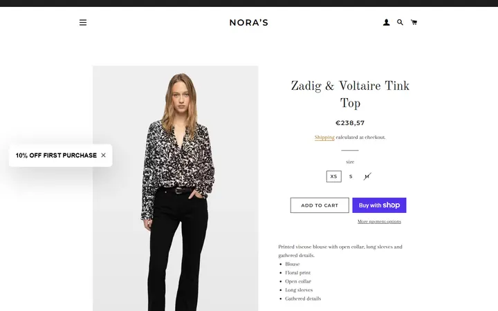 Website page titled Zadig & Voltaire Tink Top – Nora’s