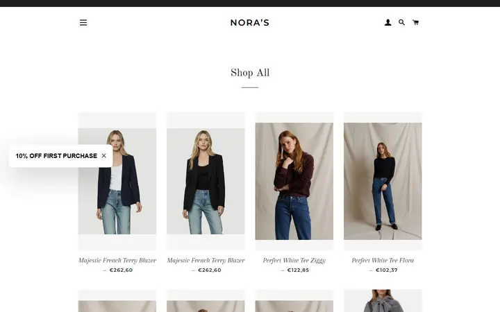Website page titled Shop All – Nora’s