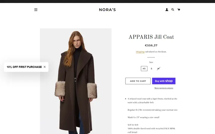 Website page titled APPARIS Jill Coat – Nora’s
