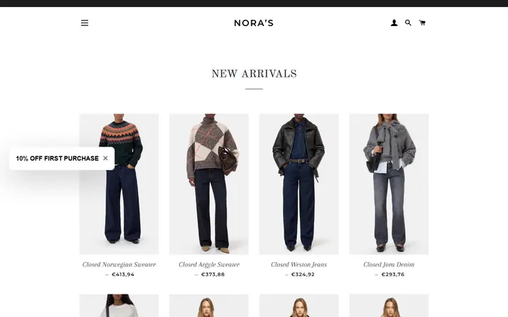 Website page titled NEW ARRIVALS – Tagged "new arrivals" – Nora’s