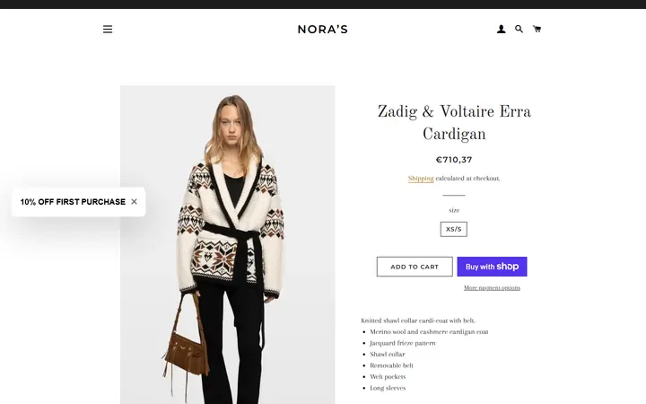 Website page titled Zadig & Voltaire Erra Cardigan – Nora’s