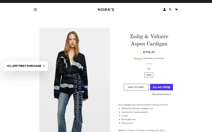 Website page titled Zadig & Voltaire Aspen Cardigan – Nora’s