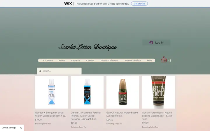 Website page titled Mens's potions,Lotions,and Lubes | The Scarlet Letter