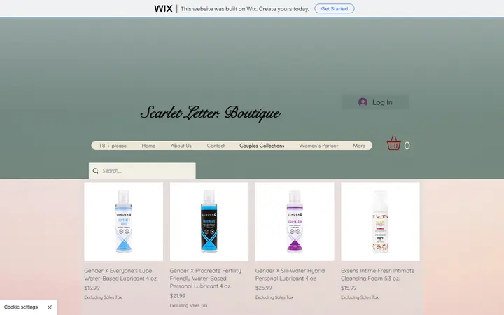Website page titled Potions,Lotions,Lubes | The Scarlet Letter
