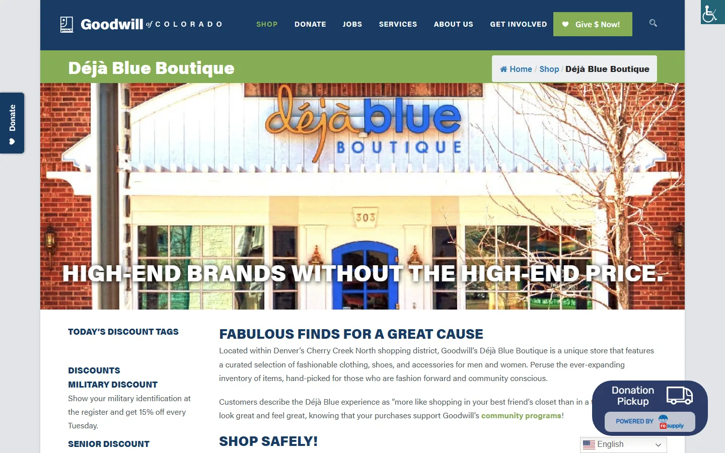 Viewport capture of Déjà Blue Boutique website