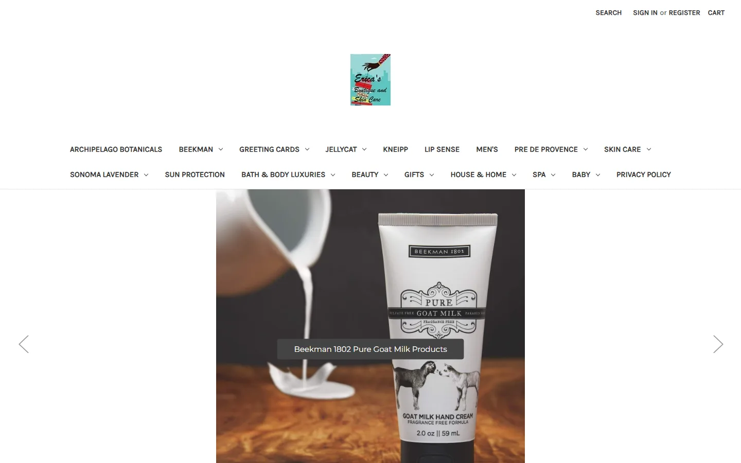 Viewport capture of Erica's Boutique and Skin Care website