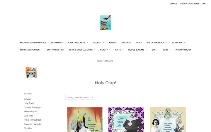 Website page titled Holy Crap! Erin Smith Art | Erica's Boutique and Skin Care Center