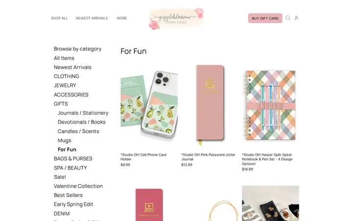 Website page titled For Fun | Giggleblossom Boutique