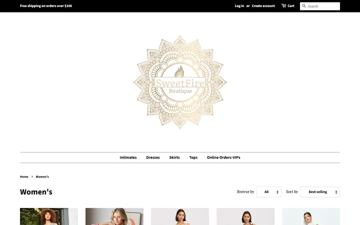 Website page titled Women's – SweetFire Boutique