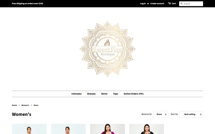 Website page titled Women's – Tagged "Dress" – SweetFire Boutique