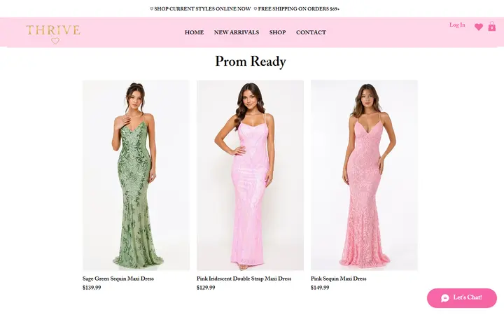 Website page titled Prom Dresses | Shop at Thrive