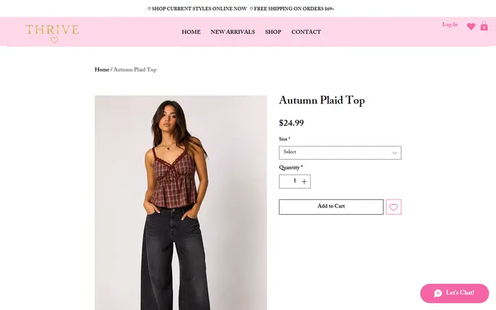 Website page titled Autumn Plaid Top | Shop at Thrive